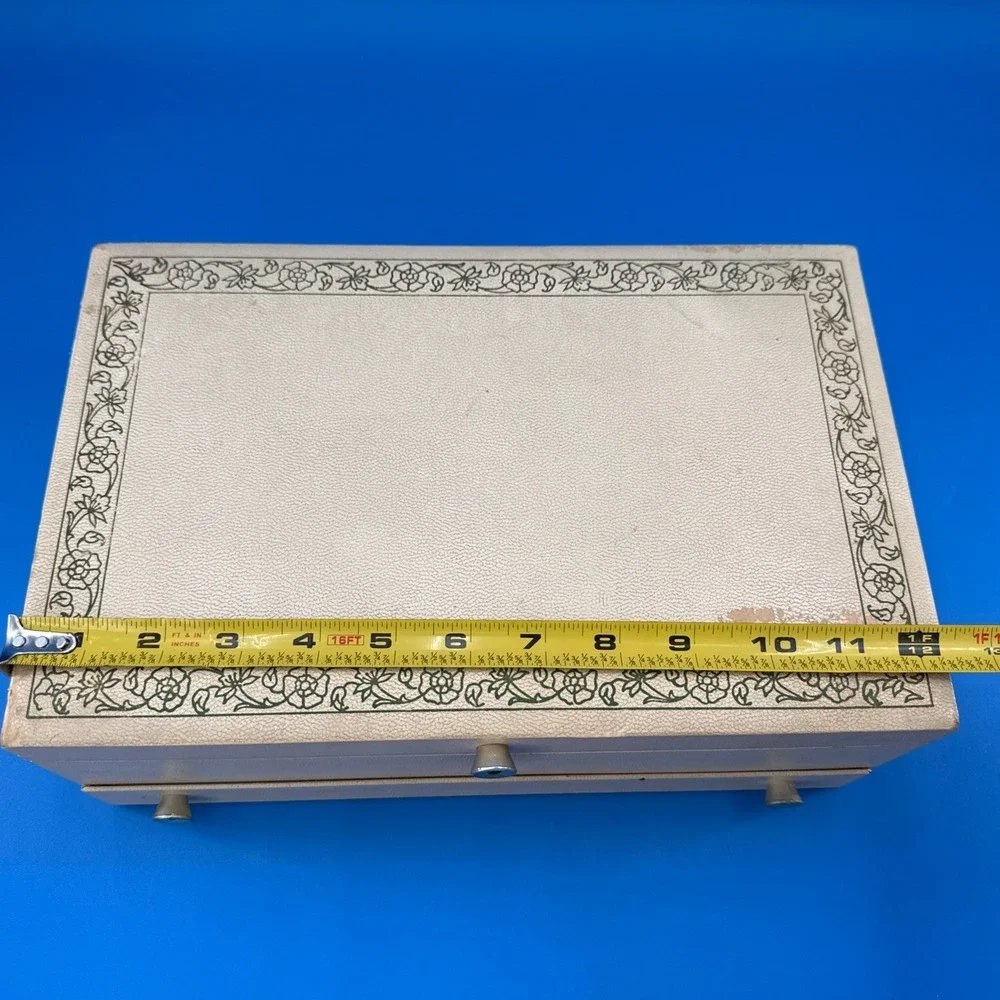 Vintage Jewelry Box Two Tier Cream with Red Velvet Lining